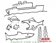 儿童简笔画：轮船 大海 鱼