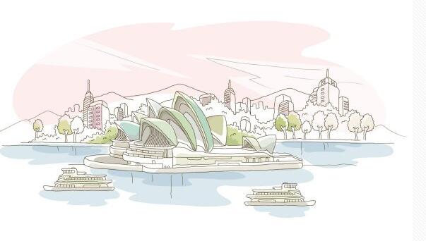 一线城市悉尼风景简笔画