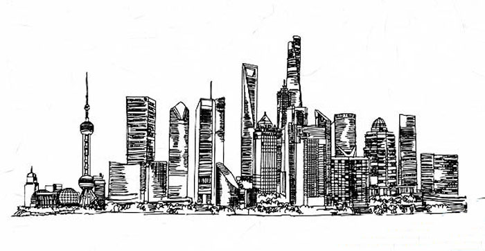 上海陆家嘴金融中心简笔画线描图