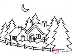 月夜下的小屋简笔画