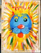 大狮子儿童画，色彩鲜明好看的儿童画