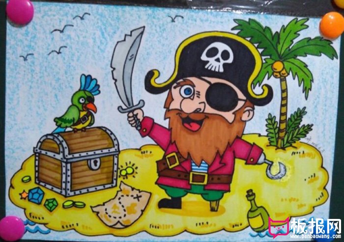 加勒比海盗儿童画，海盗与财宝