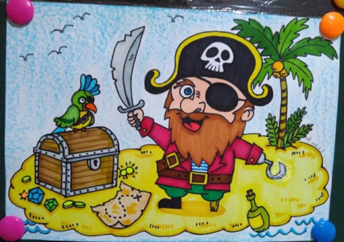 加勒比海盗儿童画，海盗与财宝