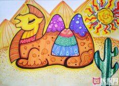 沙漠骆驼，好看的沙漠风景儿童画图片