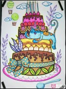 四层蛋糕，猫咪的生日儿童画图片