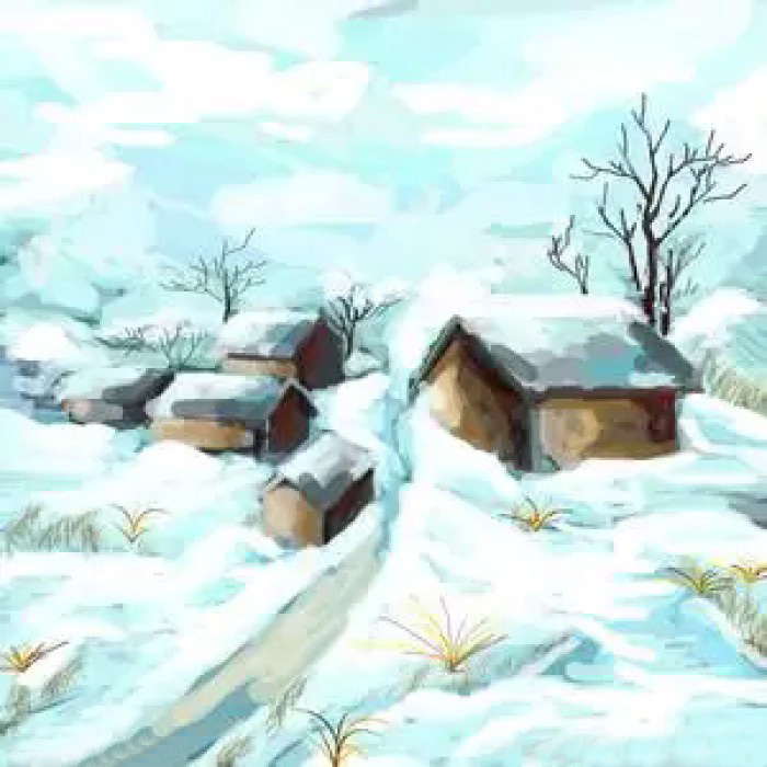 冬日风景儿童画，白皑皑的雪景儿童画图片