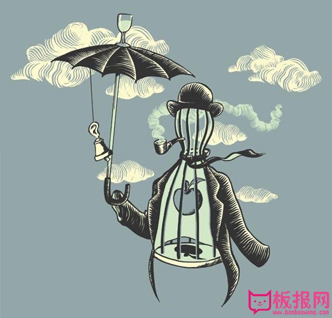灵异插画，抽象人和伞