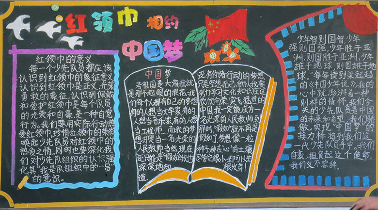 中国梦主题黑板报，红领巾相约中国梦