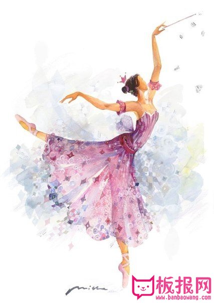 漂亮的芭蕾水彩画图片，灵魂舞者