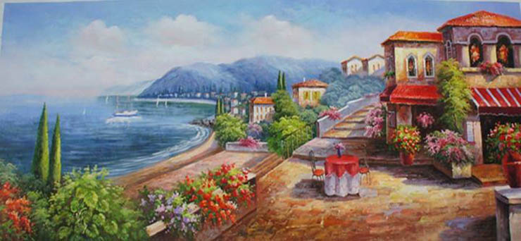 风景油画，好看的地中海风景