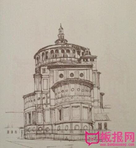 米兰S.M.Delle Grazie教堂建筑风景速写图片