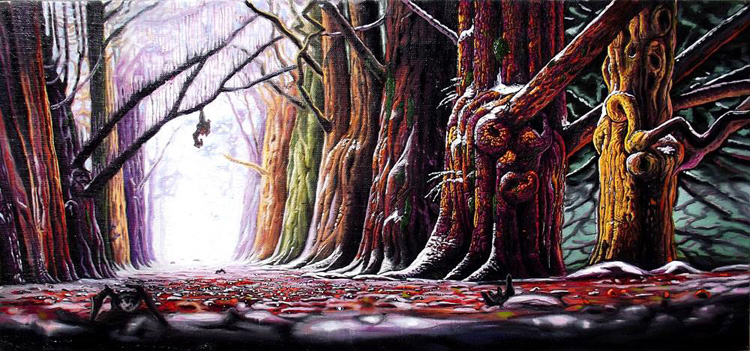 树林风景油画写生图片，树林风景