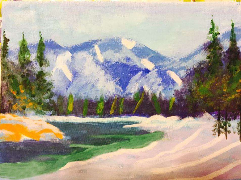 风景油画，雪后的森林