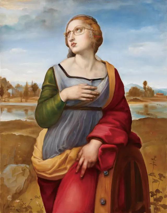 油画人物作品欣赏，戴眼镜的圣女