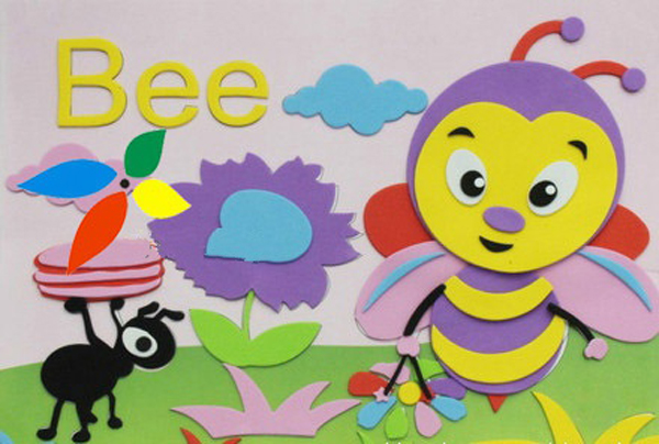 漂亮的彩纸剪贴画图片，勤劳的小蜜蜂