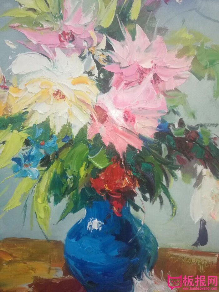 静物油画作品，漂亮的花瓶