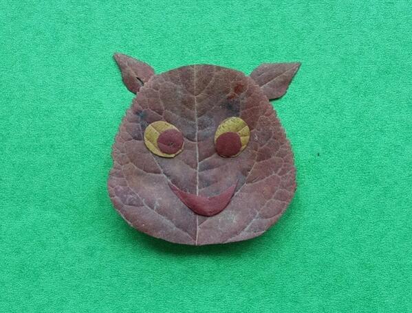 儿童手工树叶贴画制作方法，可爱的动物头像