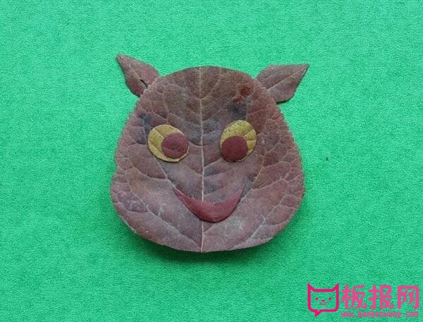 儿童手工树叶贴画制作方法，可爱的动物头像