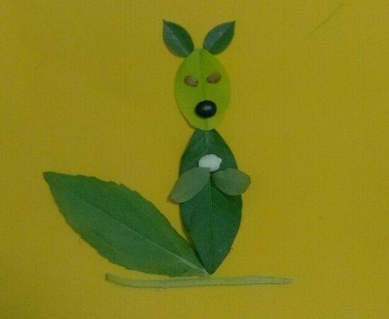 儿童手工树叶贴画图片，可爱的小松鼠