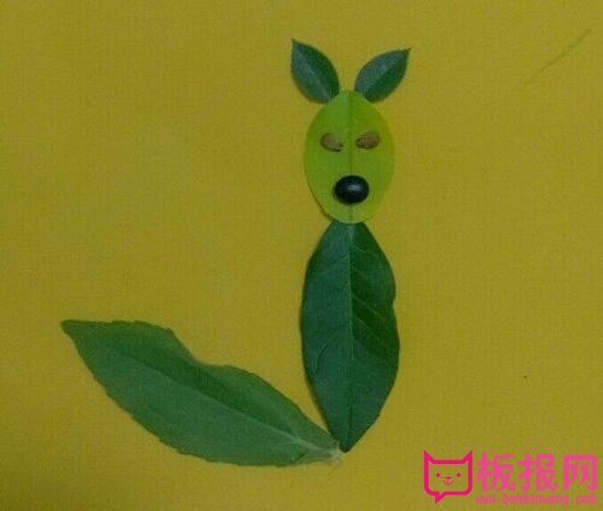 儿童手工树叶贴画图片，可爱的小松鼠