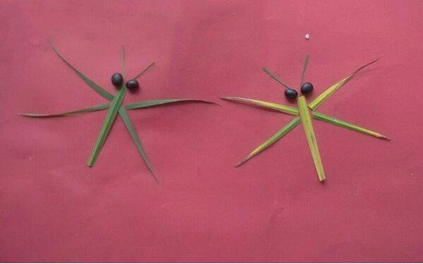 超简单幼儿树叶贴画，逼真的蜻蜓