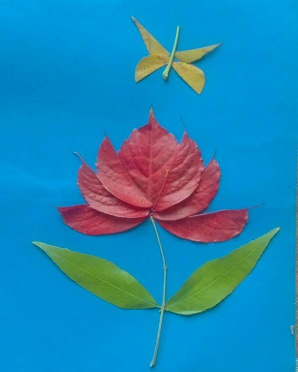 幼儿树叶贴画图片，红色的菊花