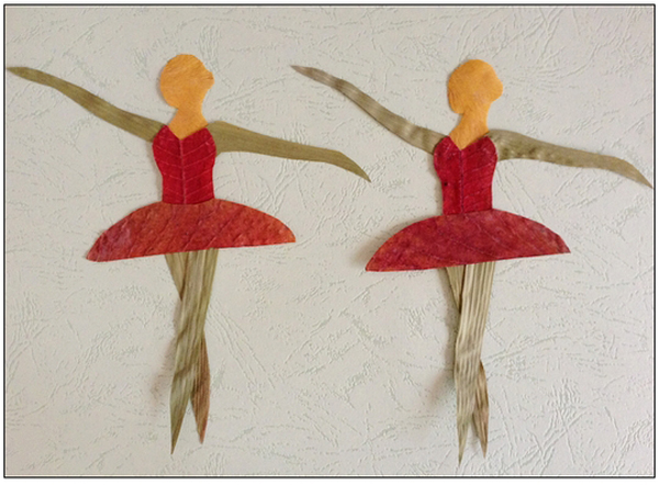 幼儿树叶贴画作品，跳芭蕾舞的小姑娘