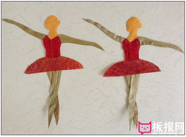 幼儿树叶贴画作品，跳芭蕾舞的小姑娘