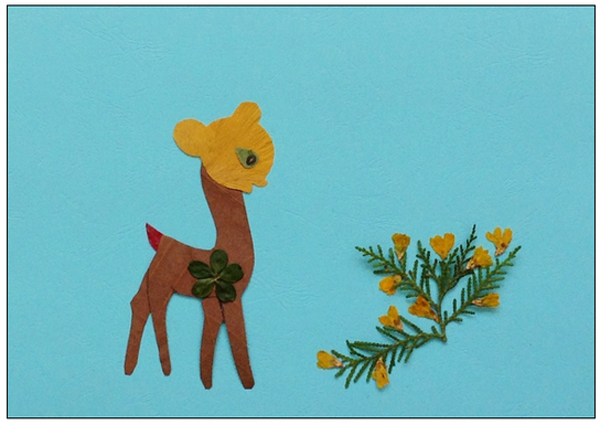 简单的儿童树叶贴画图片，梅花鹿