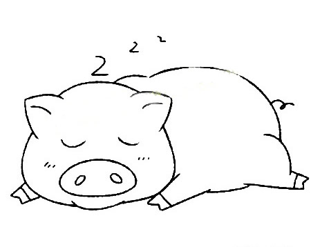 可爱的动物简笔画教程，睡懒觉的小猪简笔画