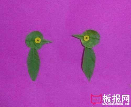 好看的幼儿树叶贴画图片，两只鸵鸟