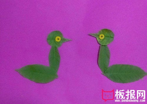 好看的幼儿树叶贴画图片，两只鸵鸟