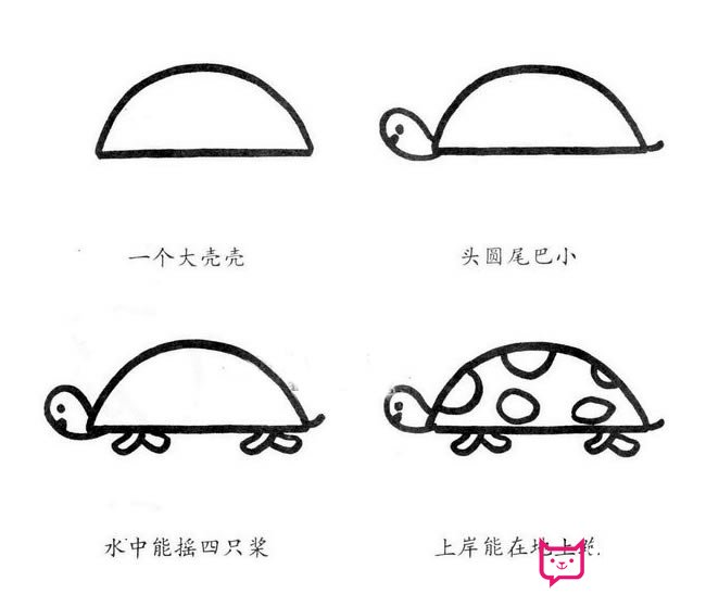 幼儿动物简笔画教程，慢吞吞的小乌龟简笔画