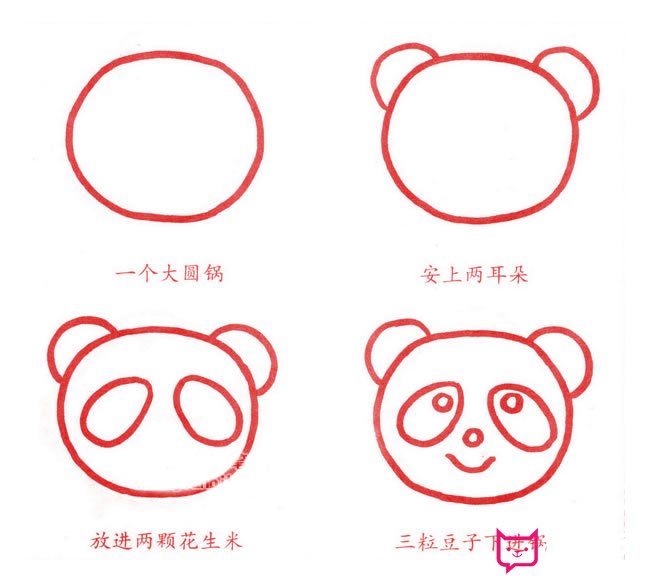 简单的动物简笔画教程，熊猫头像简笔画
