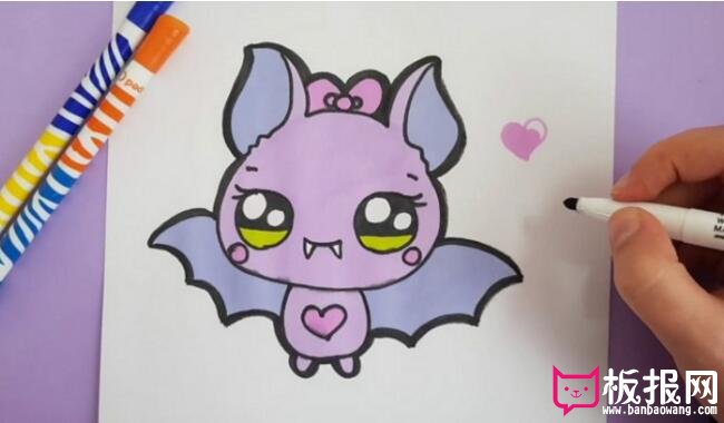 卡通简笔画教程，可爱的吸血鬼小蝙蝠简笔画