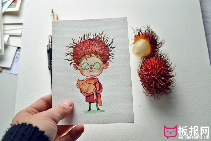 创意手绘插画图片，有趣的水果