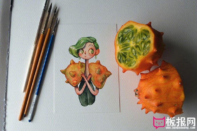 创意手绘插画图片，有趣的水果
