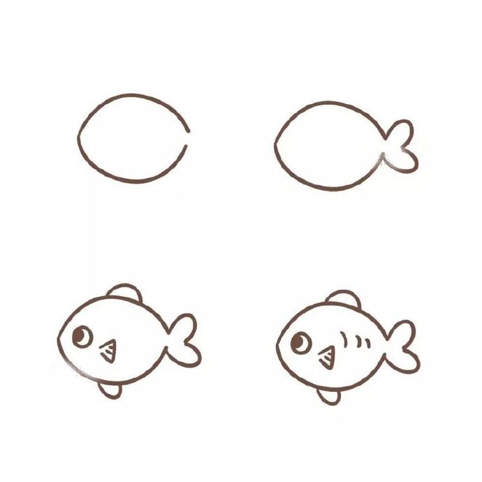 超简单的儿童简笔画教程，各种小鱼的画法