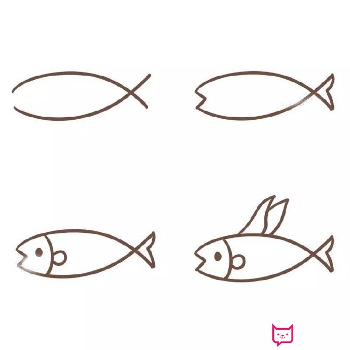 超简单的儿童简笔画教程，各种小鱼的画法