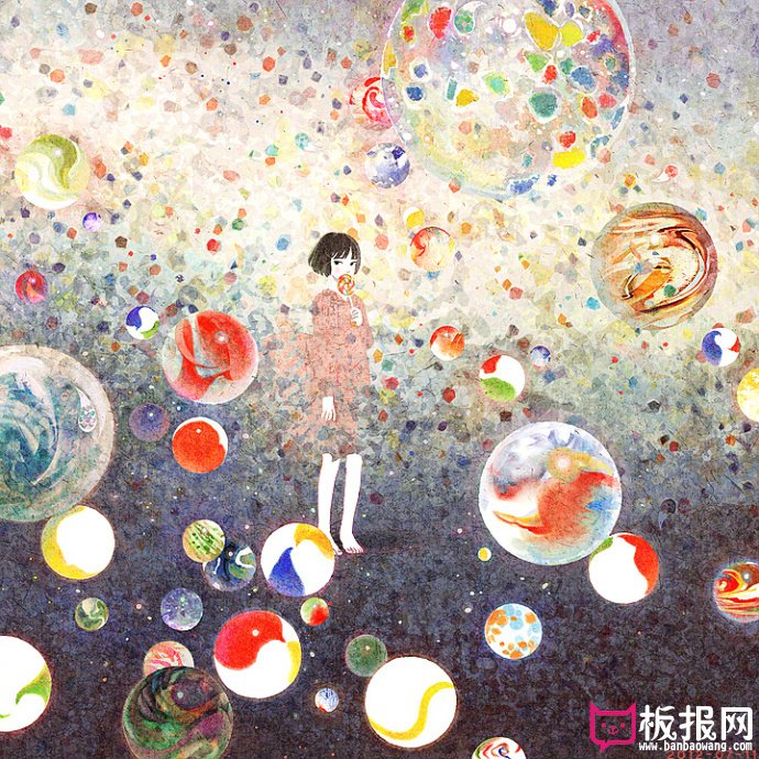 日本手绘小清新插画图片，孤独者