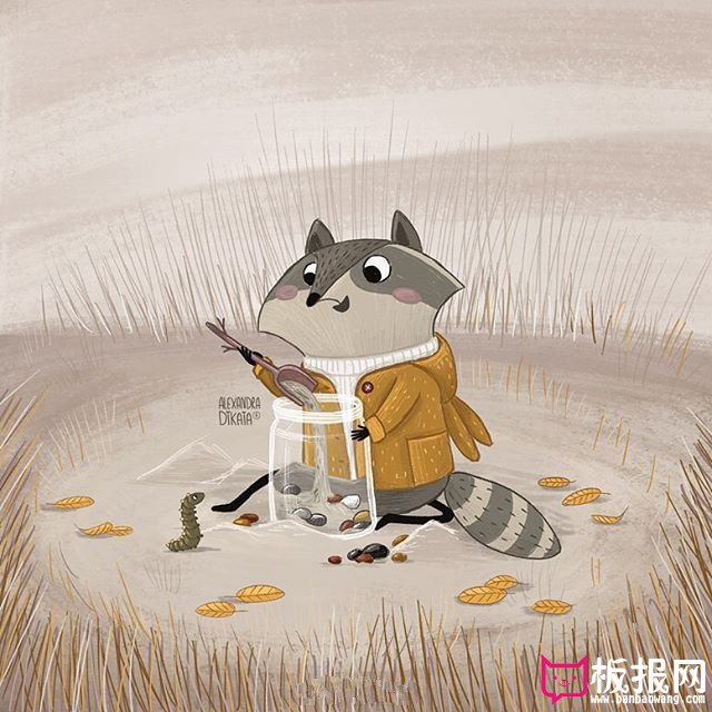 温暖的手绘插画图片，可爱的小狐狸