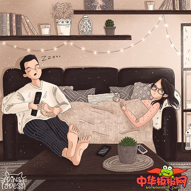 韩国暖暖的情侣插画图片，两个人的美好时光