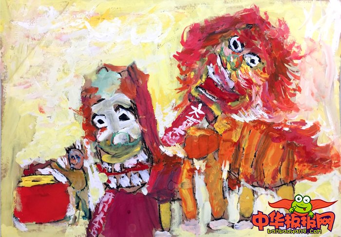 新年舞狮儿童画图片大全，简单又漂亮的舞狮画