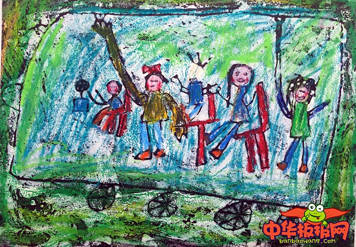 少儿画画大全简单漂亮，拥挤的公交车