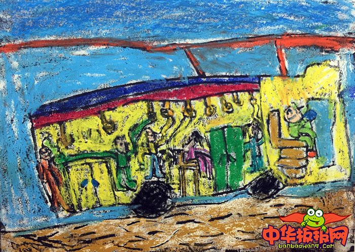 少儿画画大全简单漂亮，拥挤的公交车