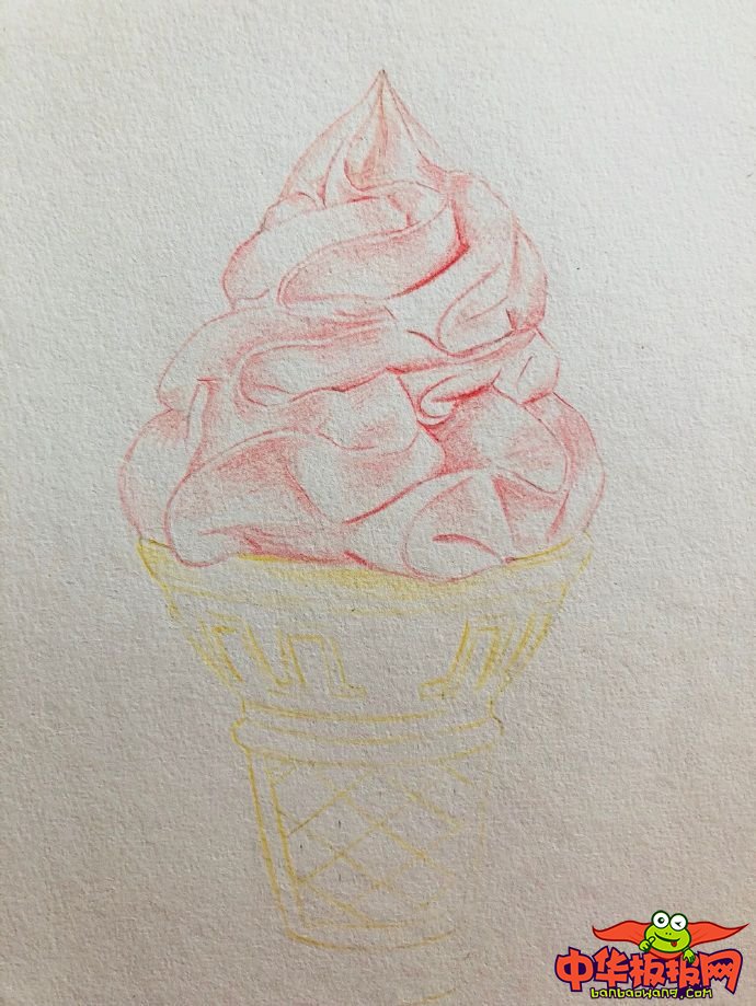 彩铅手绘甜点教程图解，冰激凌彩铅画图解