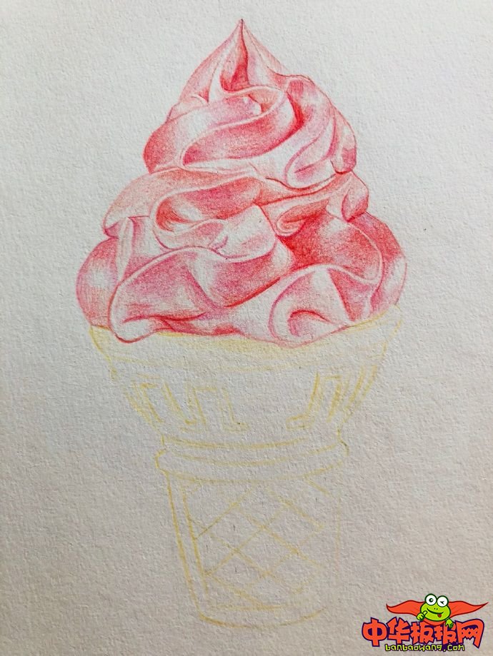 彩铅手绘甜点教程图解，冰激凌彩铅画图解