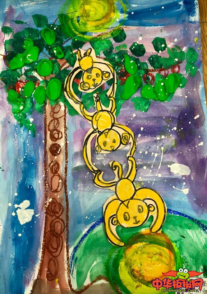 儿童画画大全简单漂亮，猴子捞月