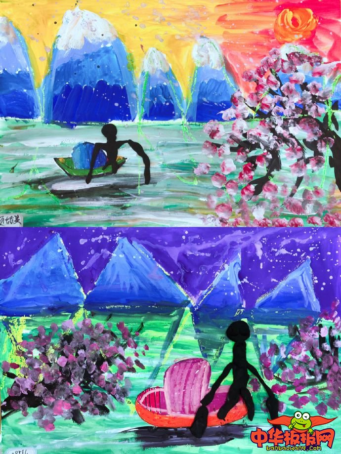6-7岁幼儿创意美术作品，湖面泛舟