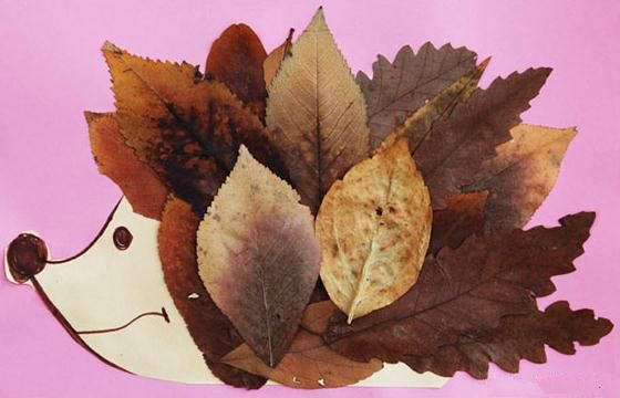 [树叶贴画]秋天的幼儿刺猬树叶贴画该怎么做